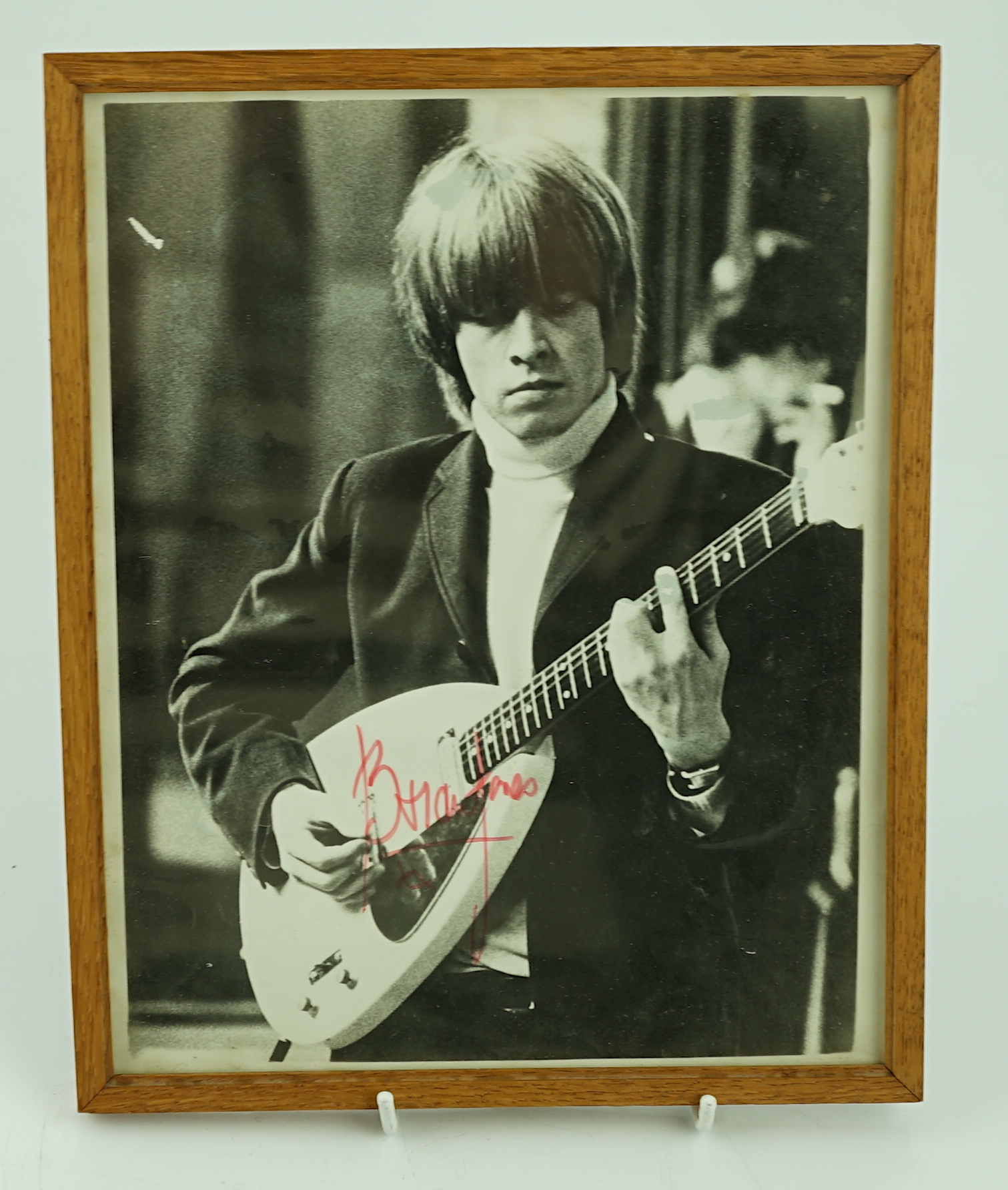 The Rolling Stones interest; a Brian Jones framed autograph, signature collected by the current vendor in the mid-1960s